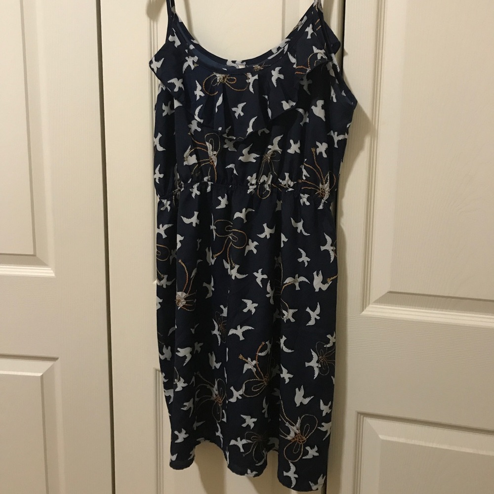 Navy blue dress with white birds